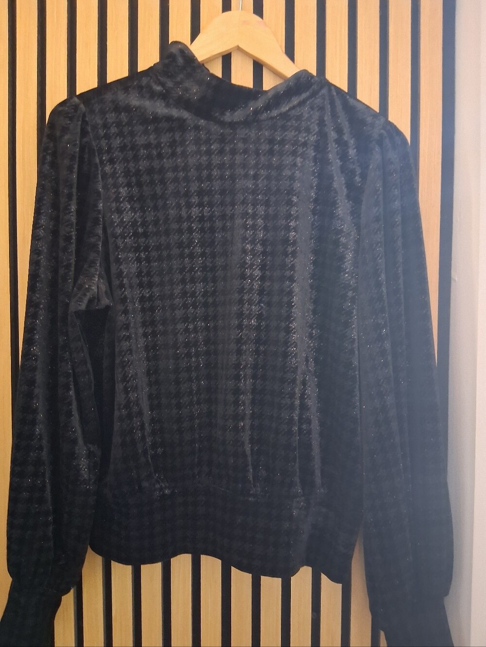 Suzy Shier Black Velvet-Textured Mock Neck Sweater